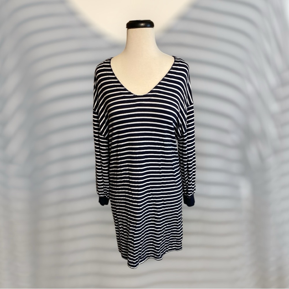 The Gap minimalist striped rayon knit dress black white small loose fit
